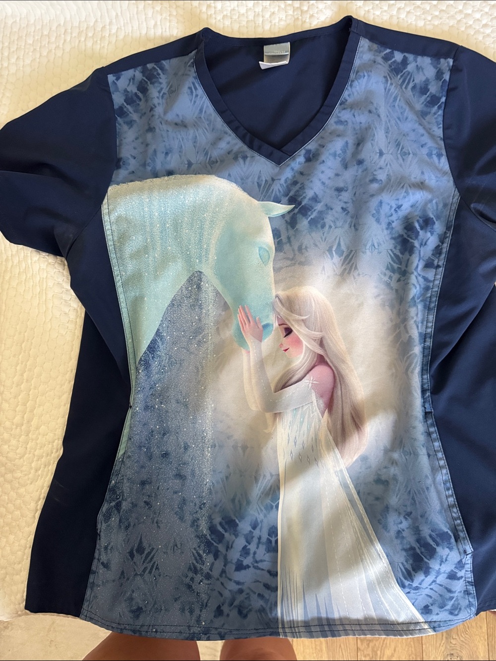 Disney Women's Navy Blue & Light Blue Frozen Elsa Print Top